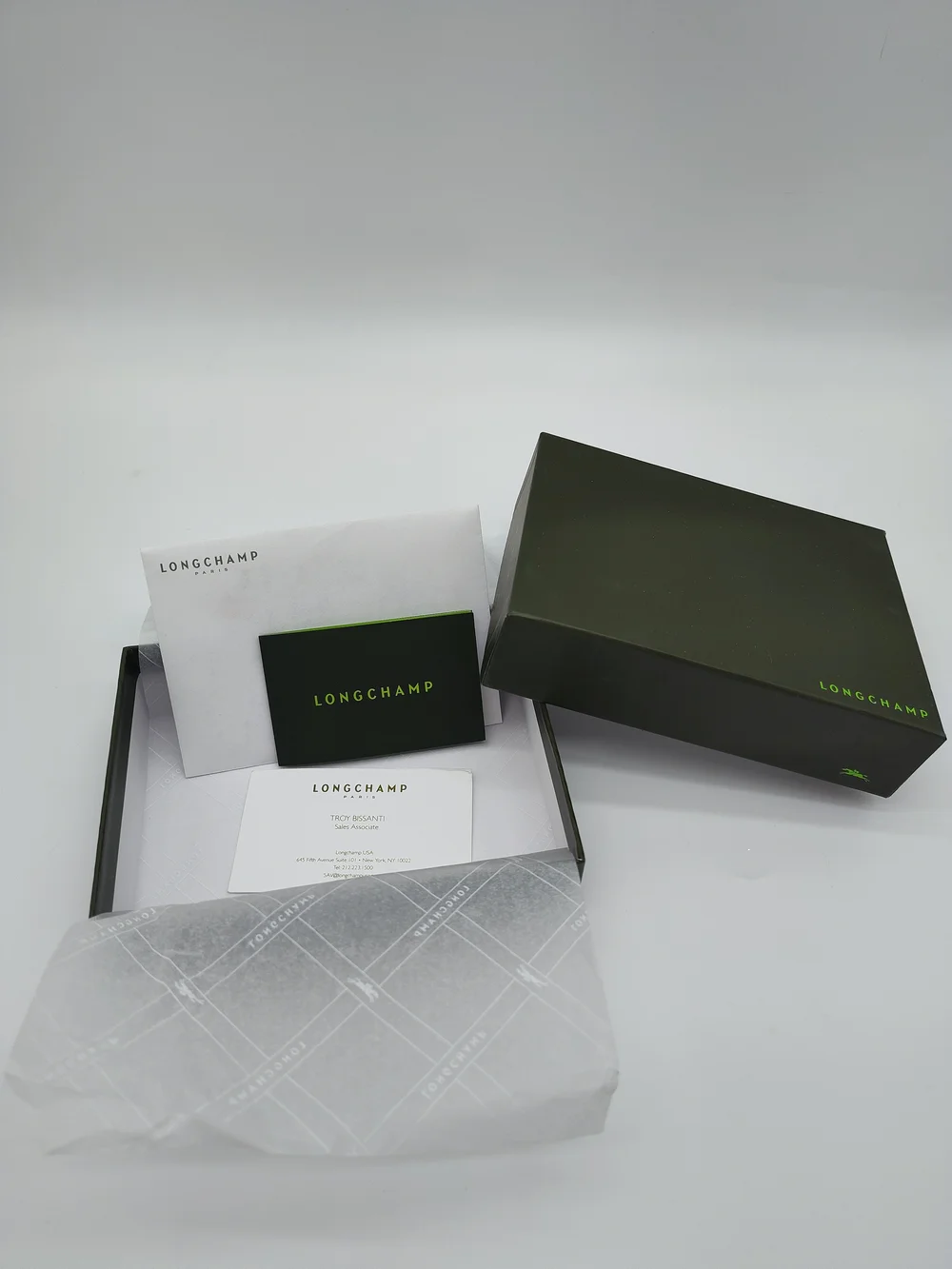 LONGCHAMP Gift Box Tissue Card Set Green Presentation Packaging Bundle EUC